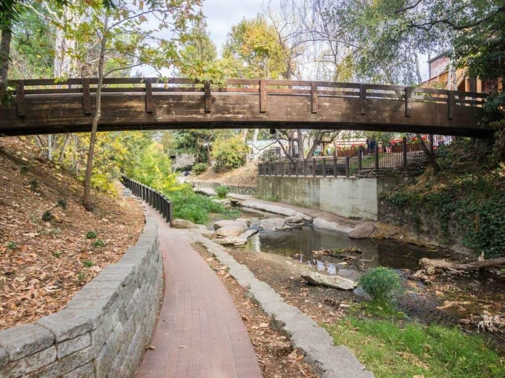 downtown walk along San Luis Obispo creek near pismo beach camping areas.